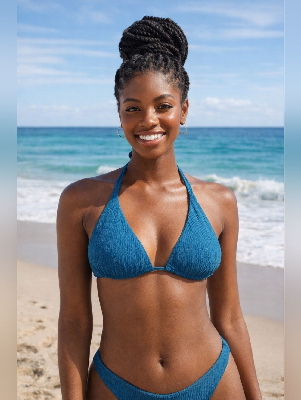 NWT Vitamin A Teal Textured Triangle Bikini Set With High Cut Bottoms Sz XXL